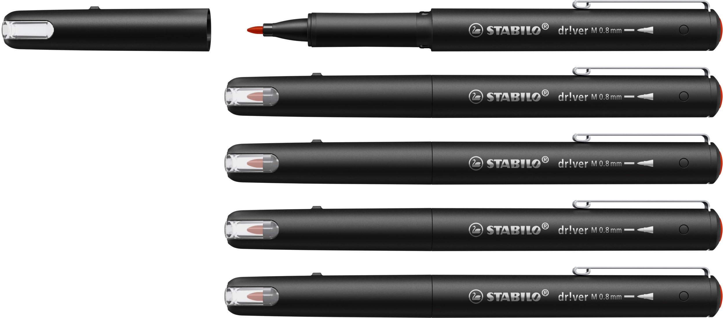 STABILO dr!ver - Premium Felt-Tip Pen - Medium - Pack of 5 - Red