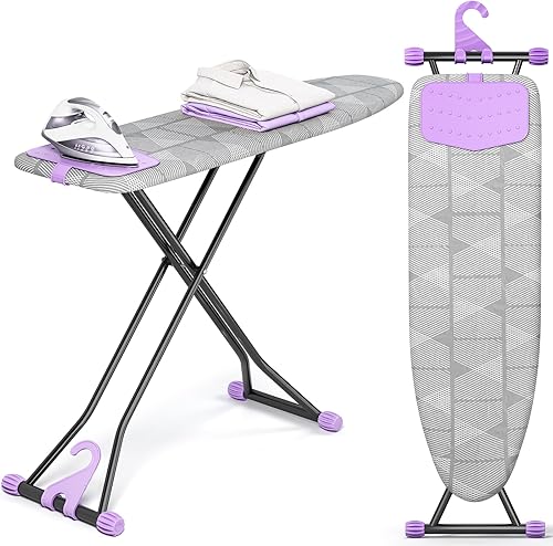 Miniatura 9 de KINGBOARD Tabla de planchar, tabla de planchar compacta con alfombrilla de silicona para plancha, cubierta resistente al calor, 7 alturas