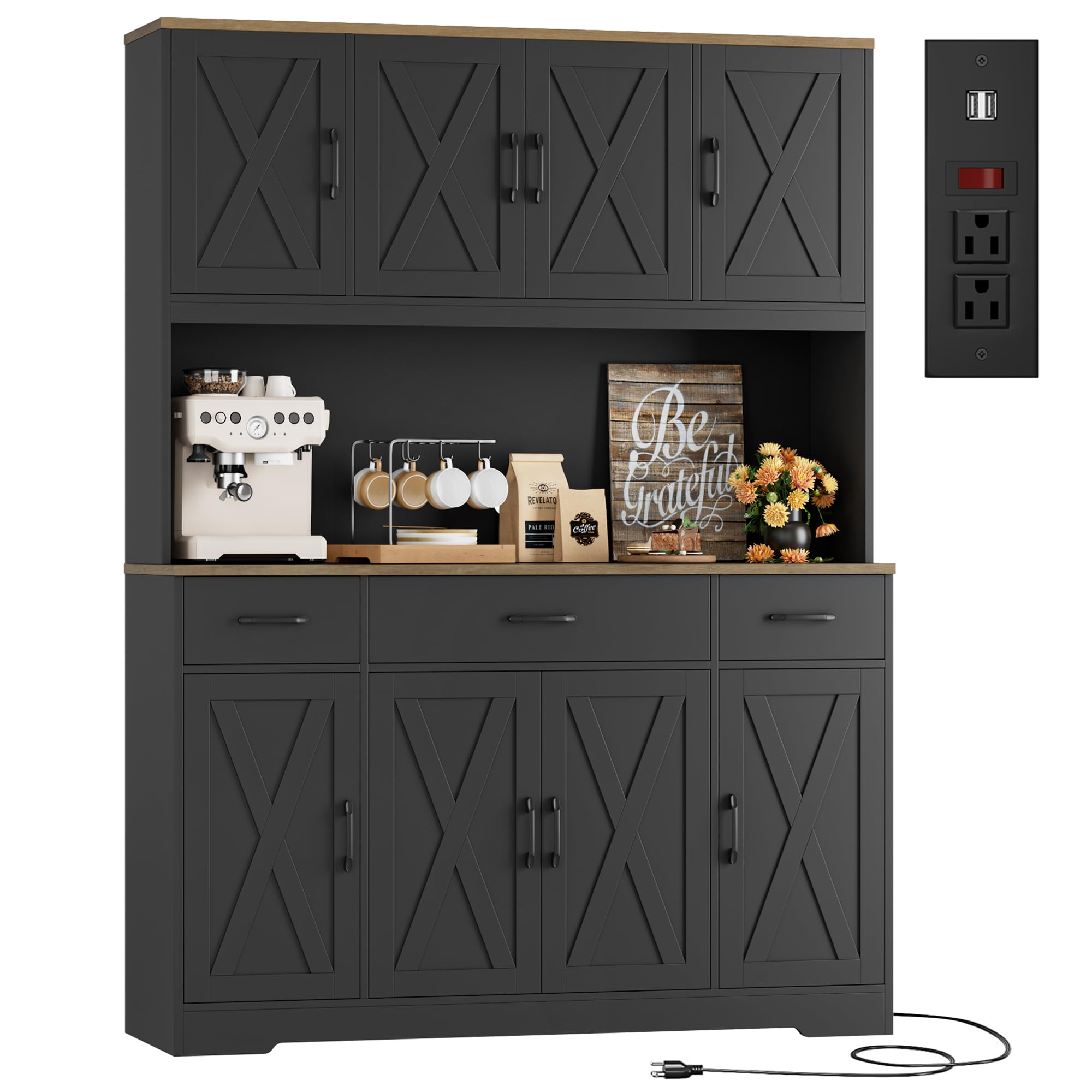 HOSTACK 71' Tall Pantry Cabinet with Charging Station