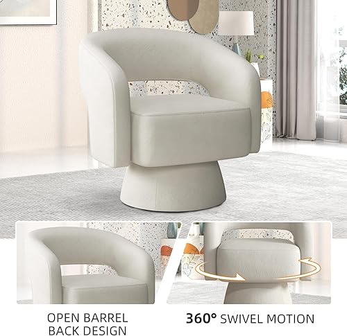 Miniatura 4 de INZOY Silla giratoria de barril con tela de terciopelo, silla giratoria con cojín suave grueso, cómoda silla giratoria redonda para sala de estar y