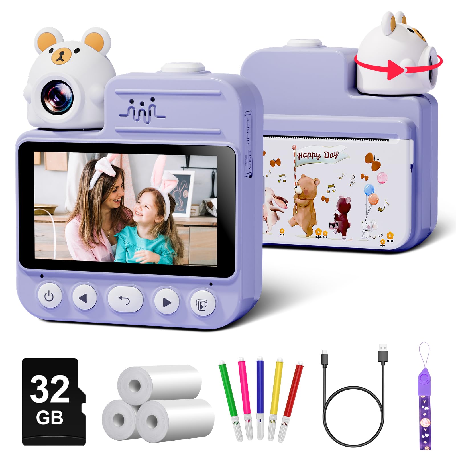 Gofunly Macchina Fotografica Bambini Istantanea, 3,0 Pollici Fotocamera Istantanea Bambini con 32GB Scheda & 3 Carta Stampa, 14MP/1080P HD Videocamera Fotocamera Digitali per Bambino da 3-12 Anni