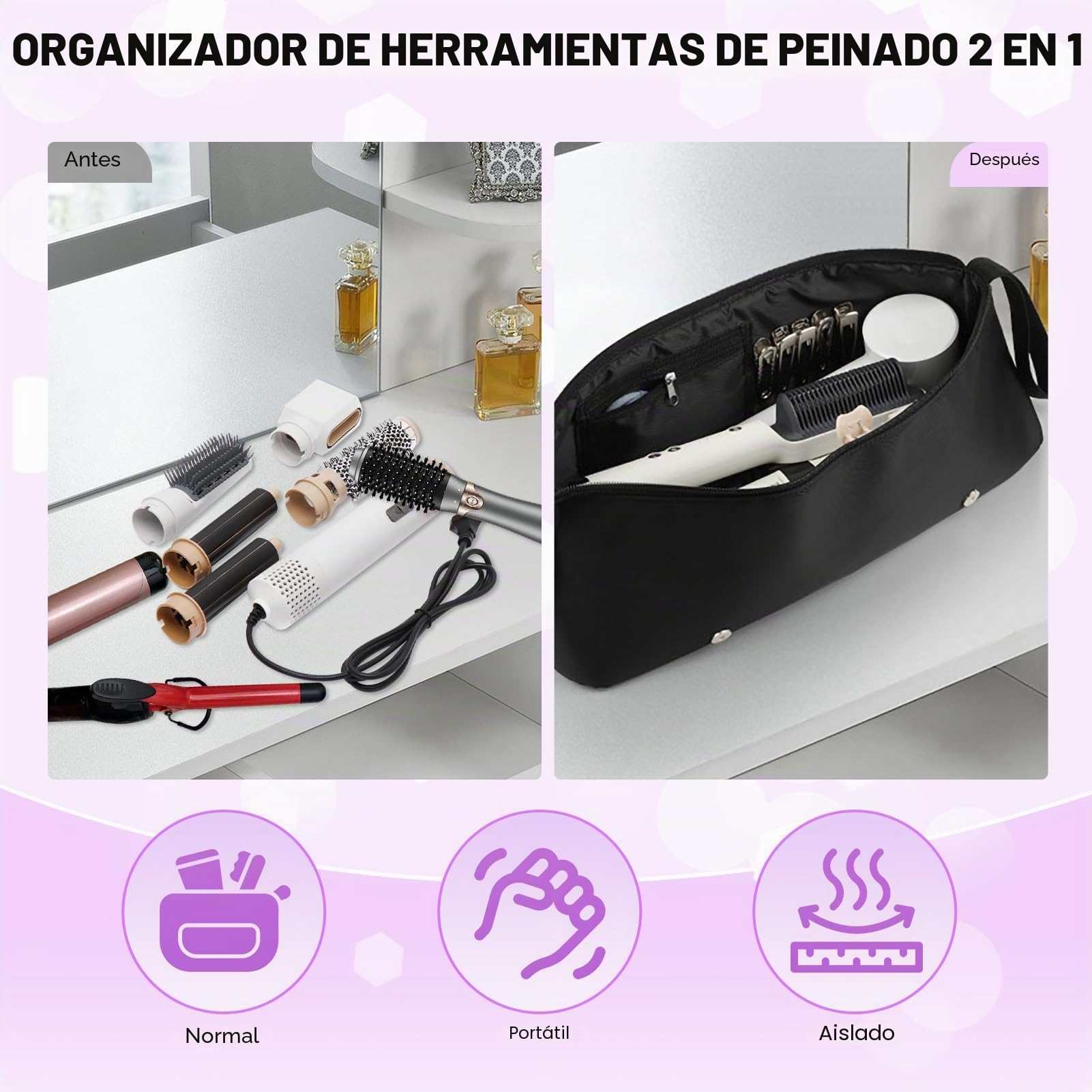 Bolsa de viaje para herramientas de peluquería, alfombrilla resistente al calor para herramientas de peluquería, organizador de herramientas calientes para rizadores y planchas de pelo