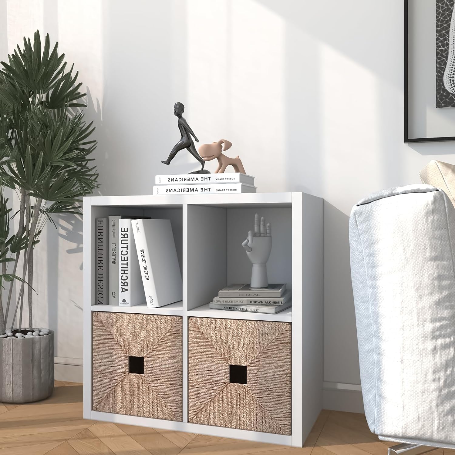 4 Cube Storage Organizer Shelf, 13inch White | 2026 Thick Border Wood, Anti-Tipping Kits, Open Back Shelf