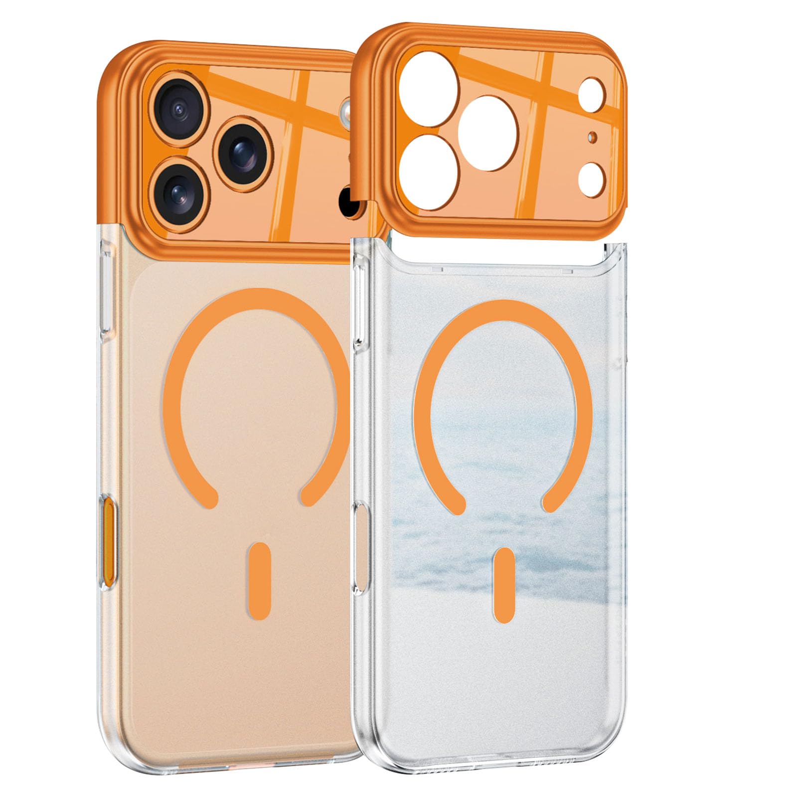 Protection magnétique iPhone 17 Pro Max transparent fin orange