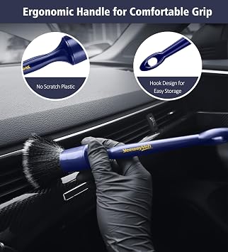 YeewayVeh 3PCS Car Detailing Brush Set, Ultra Soft, Indigo/Black | No Scratch Thick Detail Brushes for Dashboard, Air Vents, Leather Seat & Dusting, Interior/Exterior Car Detailing, 3 Sizes