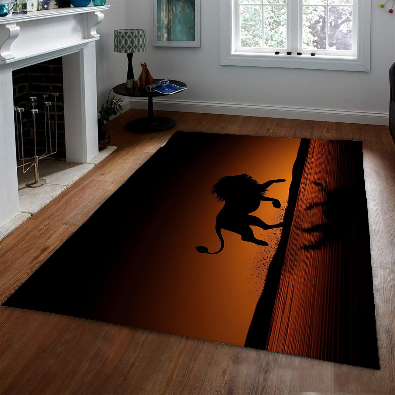 Tapis motif lion grand format 140x180 antidérapant style animaux minimalistes