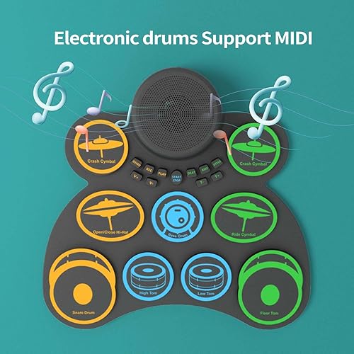 Miniatura 8 de MARVTOWN Juego de batería electrónica de 10 almohadillas, batería eléctrica, almohadilla de batería con conector para auriculares, 2 pedales de pie