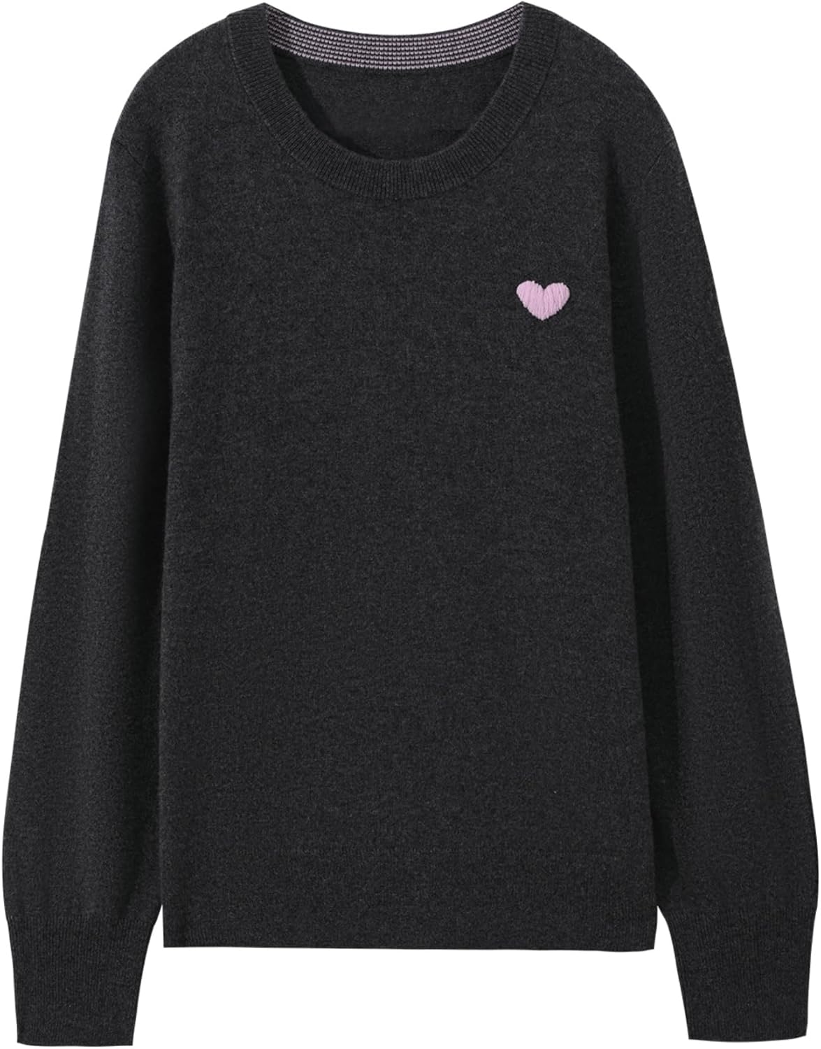 100% Merino Wool Sweater Women Fall Winter Long Sleeve Soft Loose Pullovers 3D Embroidered Love Crewneck Knit Sweater