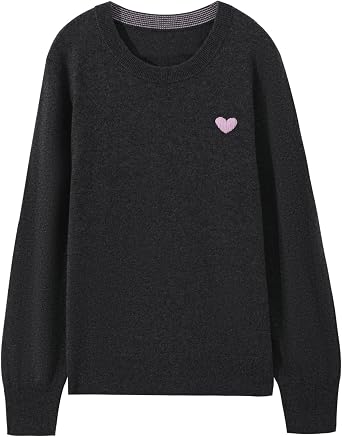 100% Merino Wool Sweater Women Fall Winter Long Sleeve Soft Loose Pullovers 3D Embroidered Love Crewneck Knit Sweater