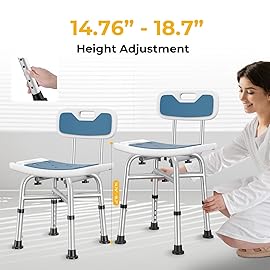 Hiqufet Shower Chair with Back(500lb), 6 Height Adjustable Shower Stool for Inside Shower to Sit on, Padded Shower Seats for Adults