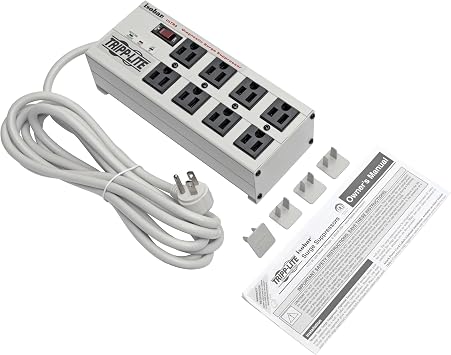 Tripp Lite Isobar 8 Outlet Surge Protector Power Strip, 25ft Long Cord, Right-Angle Plug, Metal, $50,000 Insurance (ISOBAR825ULTRA) Gray