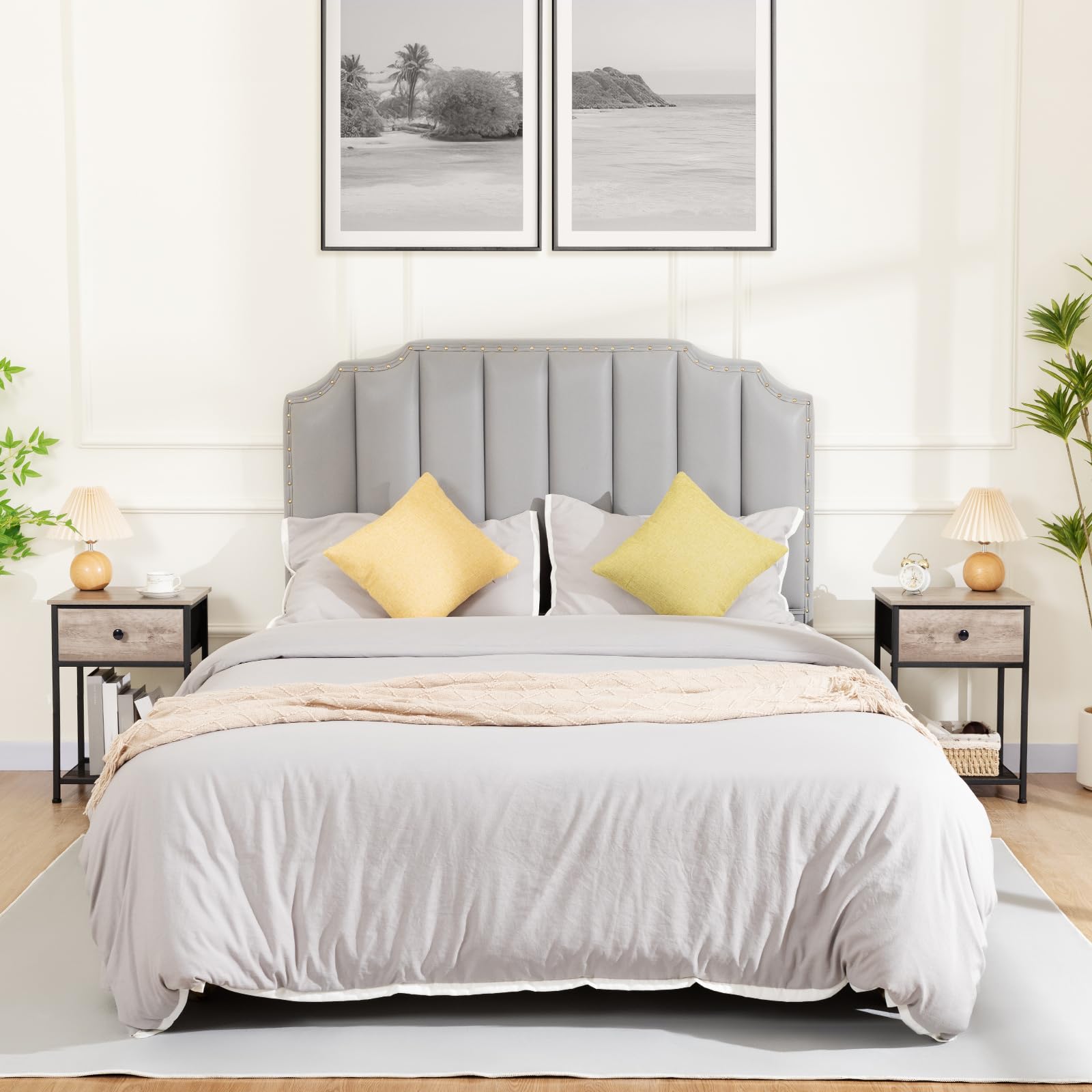 AMHANCIBLE Lot de 2 Tables de Chevet, Tables d'Appoint Industrielles avec Tiroir en Tissu et Étagère de Rangement, Tables de Nuit pour Canapé, Lit Bas, Petit Espace, 30 x 40 x 55 cm Gris HET03SDGY