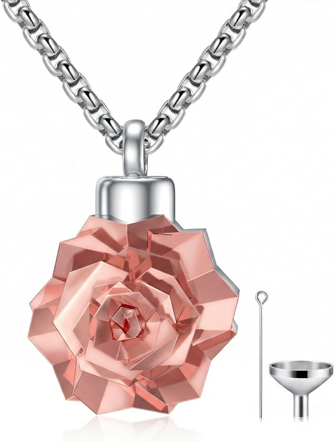 Rose Flower Urn Necklaces for Ashes Sterling Silver Origami Rose Flower Cremation Jewelry for Ashes Memory Jewelry for Women Men