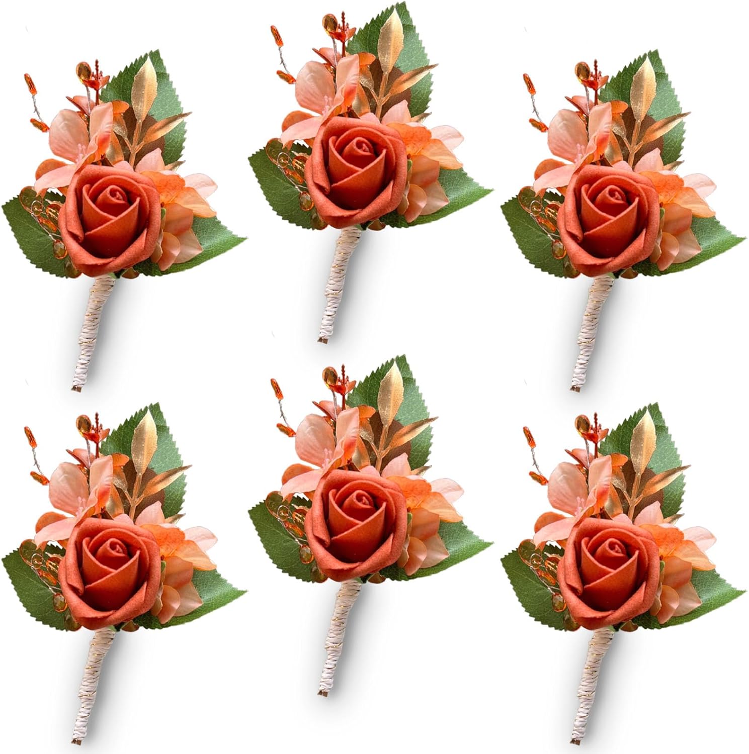 CherishedMoments Terracotta Boutonniere for Men Wedding Set of 6,Groom and Best Man Boutonniere Aificial Flowers,Fall Vintage Wedding Decor for Wedding, Parties, Proms