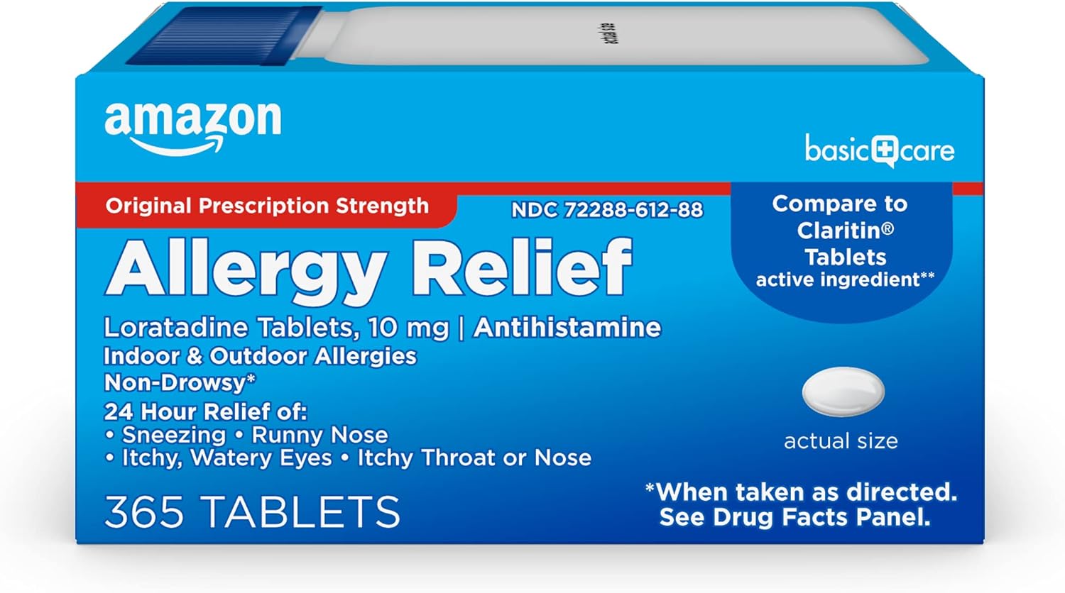  Basic Care Allergy Relief Loratadine Tablets 10 mg, White, 365 Count : Health & Household