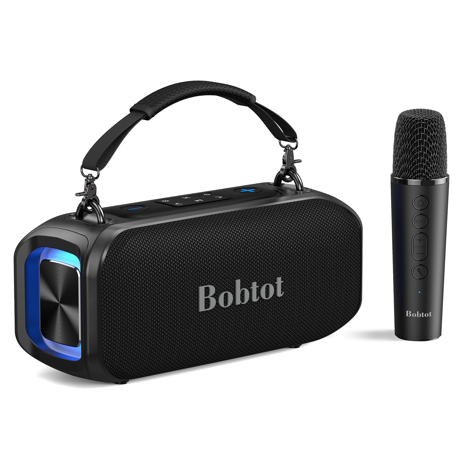 Bobtot Kleiner, tragbarer Lautsprecher Boxen für Erwachsene mit kabellosem Mikrofon, Bluetooth Lautsprecher, kräftigem Bass, Vier magischen Soundeffekten, Karaoke Maschine für zu Hause