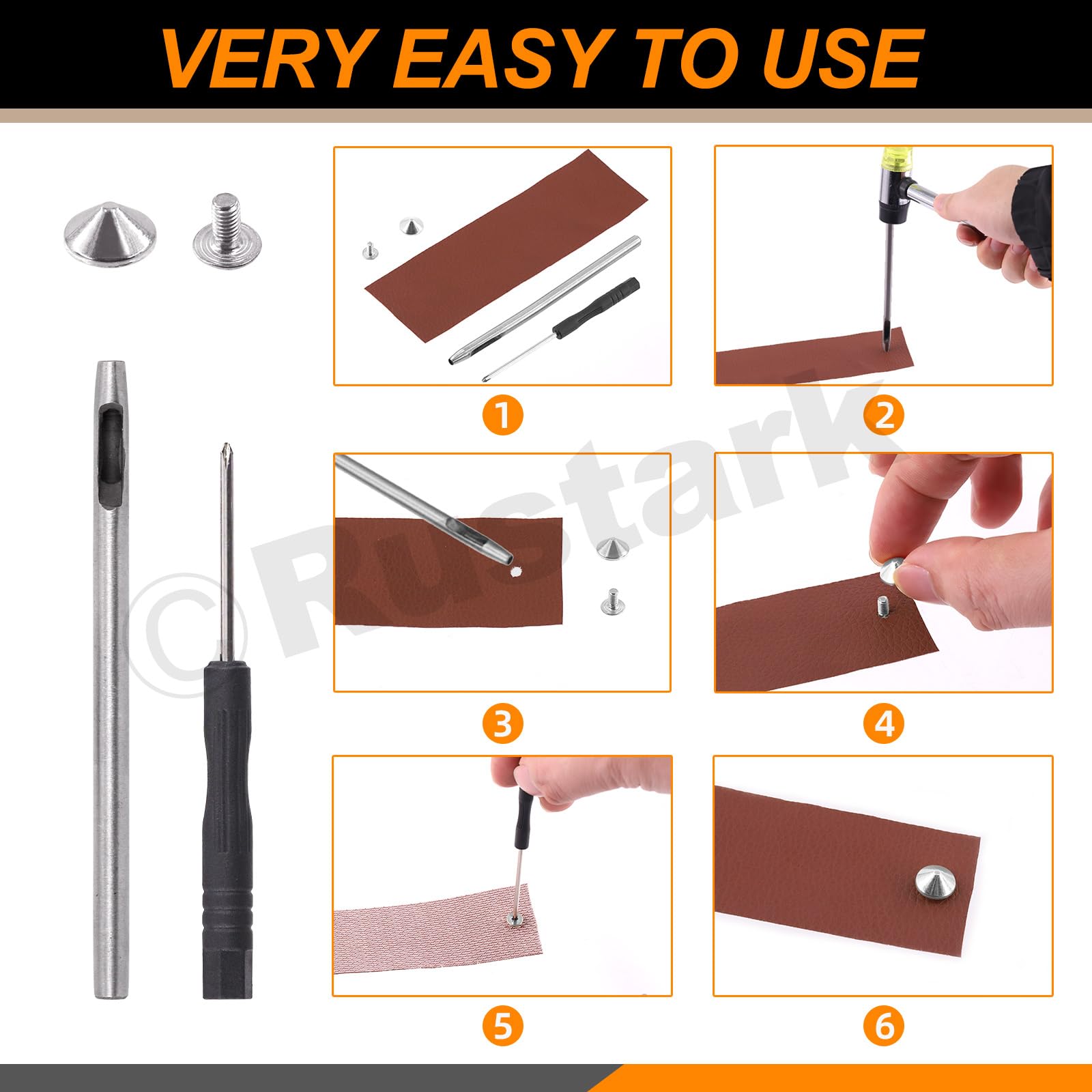 Rustark Set Di 150 Borchie Colorate A Cono Con 2 Strumenti Di