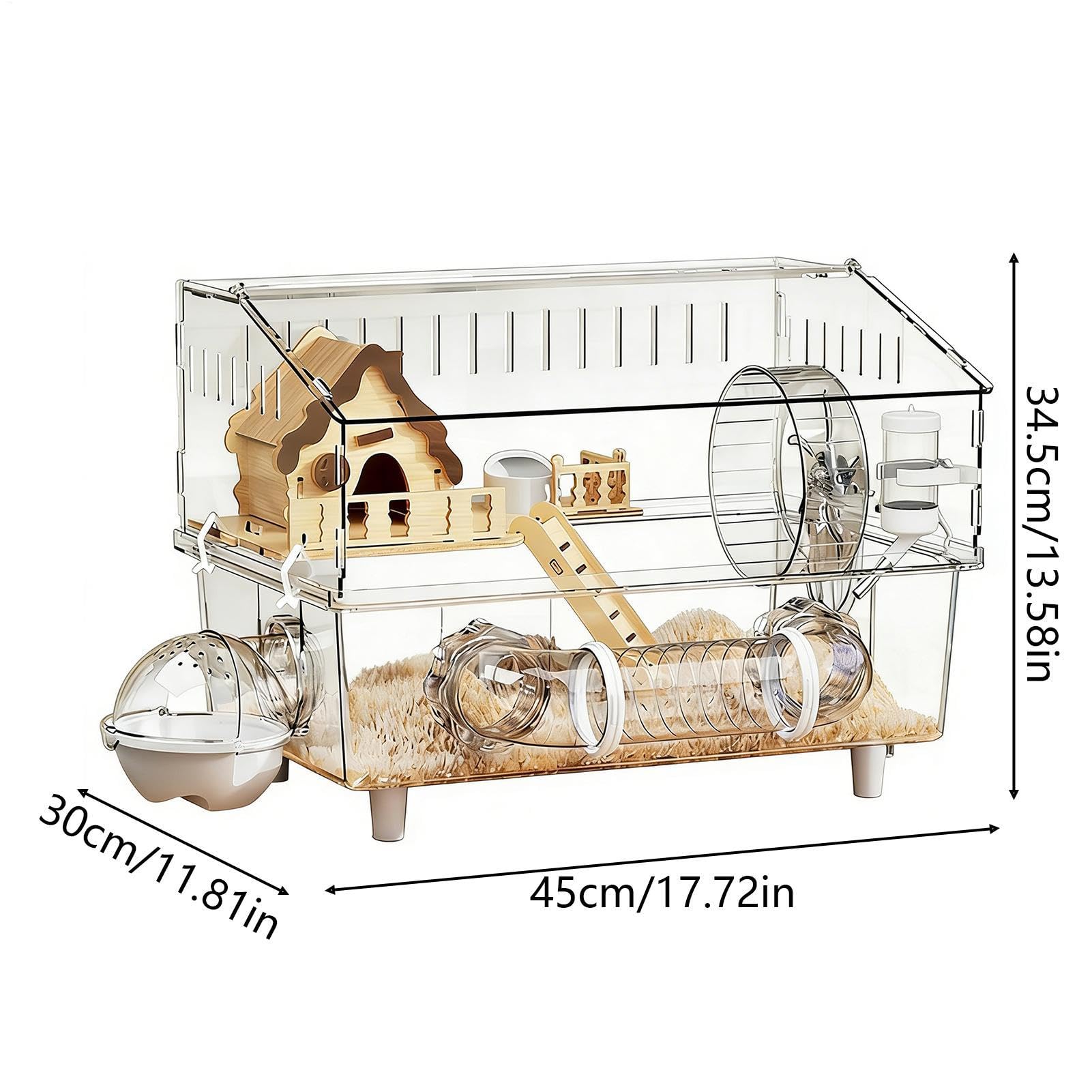 Duża Klatka dla Chomika Dwupoziomowa Przejrzysta Akrylowa Obudowa | Klatka dla Myszoskoczka do Obserwacji w Domu, Ogrodzie, Hodowli