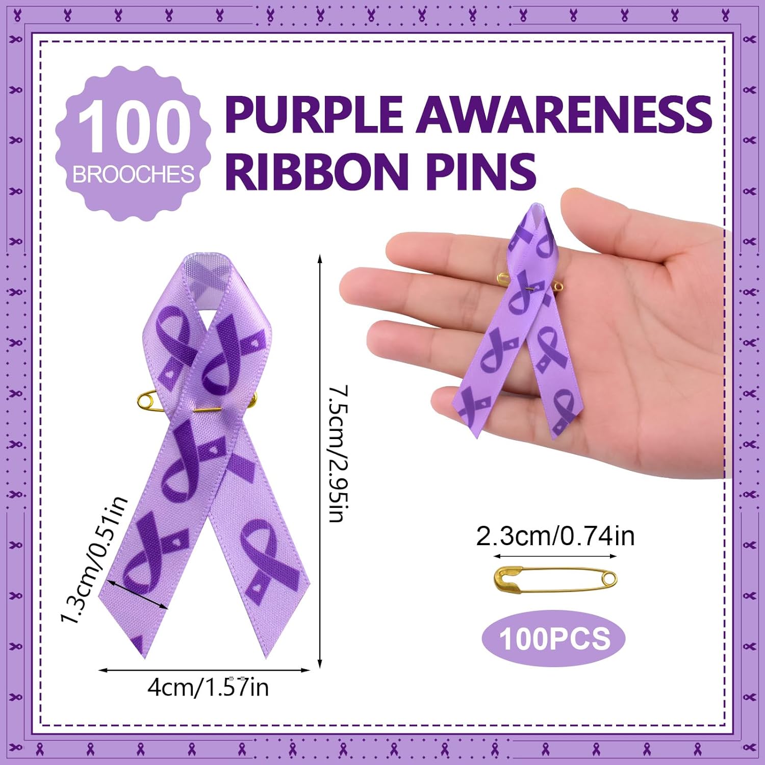 WANDIC Ribbon Pins, Satin Pins Cancer Awareness Ribbon Badge with Safety Pins for Women and Men - Image 2