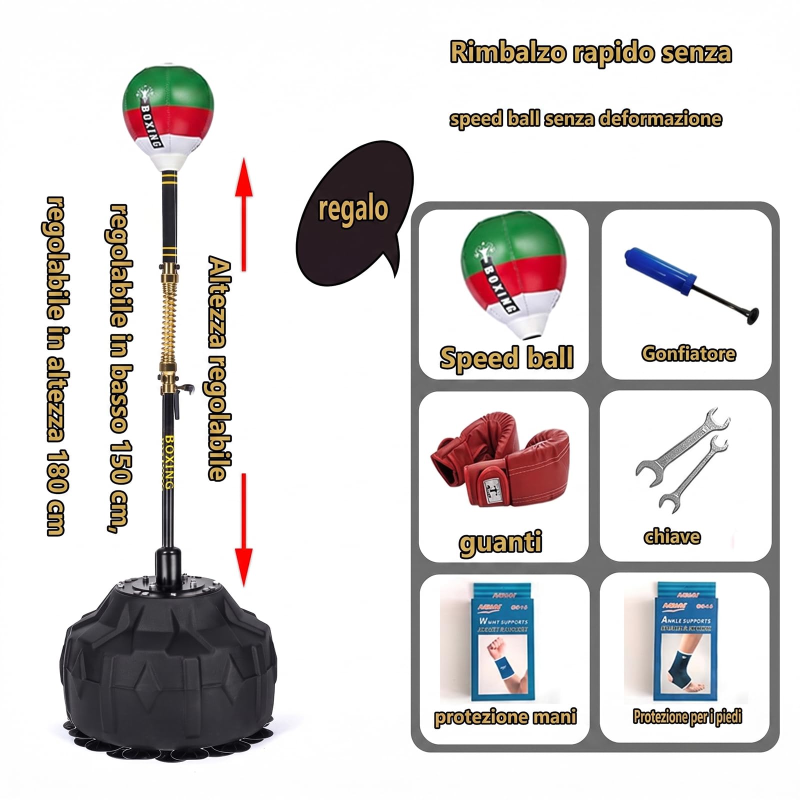 Palla da boxe (solo la palla, non il ripiano), palla riflettente, borsa Cobra, palla da boxe autoportante, accessori Speedbag, pompa ad aria inclusa, verde, 22 x 18 cm