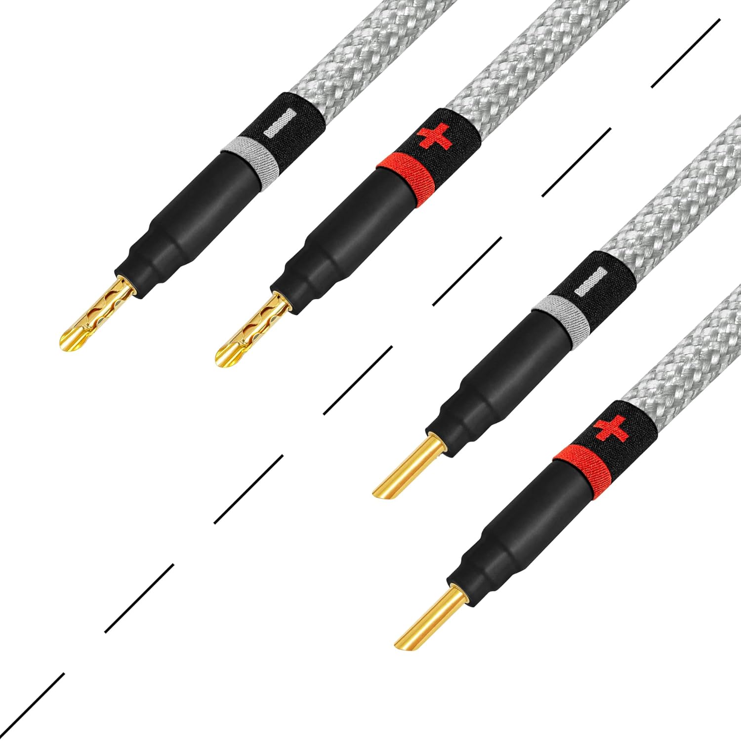 WORLDS BEST CABLES 5 Foot Ultimate - 8 AWG - Ultra-Pure OFC - Premium Audiophile HiFi Speaker Cable Pair with Eminence Gold Banana Plugs & Silver Tweed Jacket