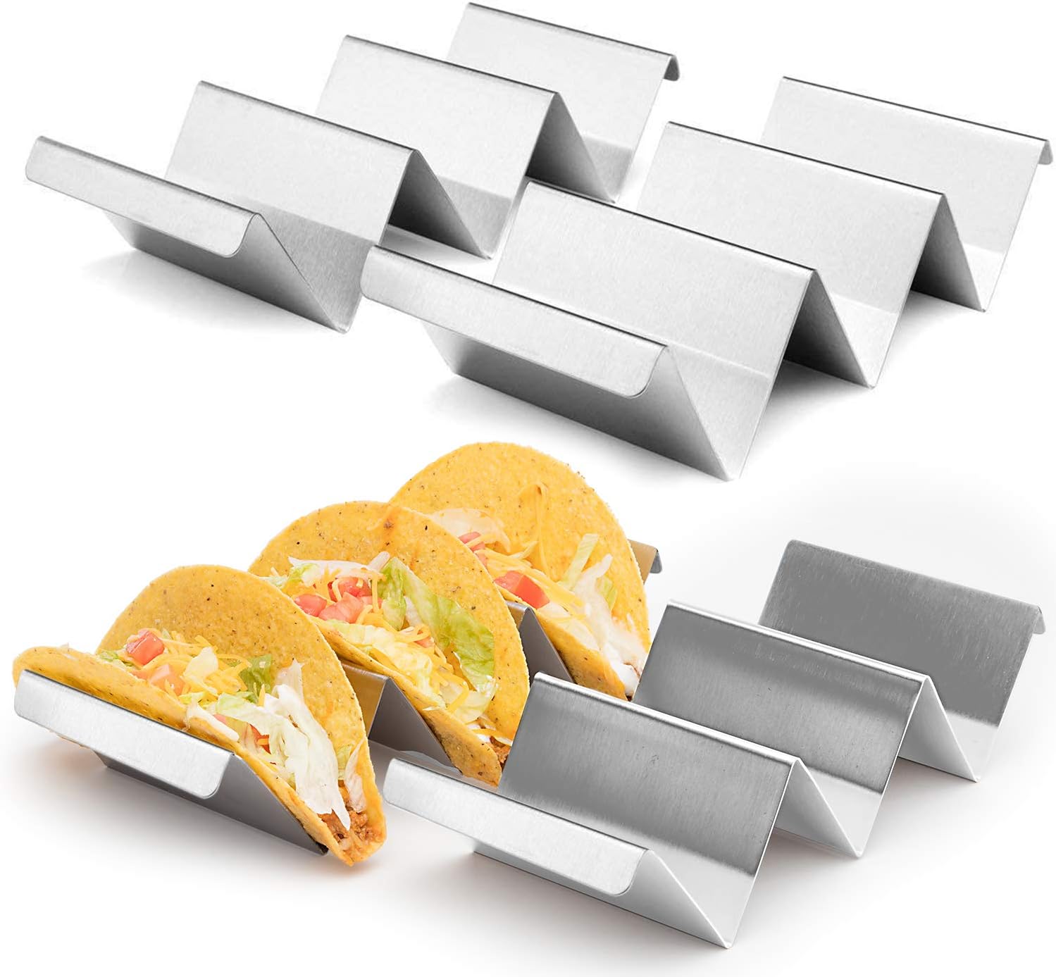California Home Goods Taco Holders Stainless Steel Set of 4 - Taco Shell Holders - Taco Stainless Stand - Taco Baking Rack - Soft Taco Stand & Hard Taco Holder - Taco Shell Tray - Taco Tuesday Server
