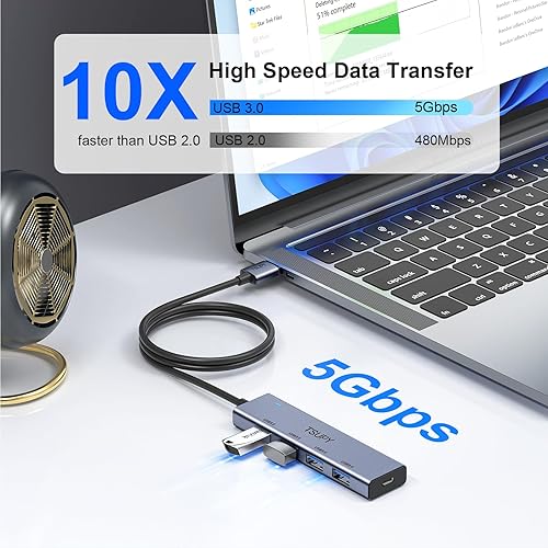 Miniatura 2 de USB 3.0 HUB, TSUPY USB Splitter with 5 USB Ports and 4ft Extended Cable,Ultra-Slim Aluminium Data Hub Multi USB 3.0 Adapter HUB for