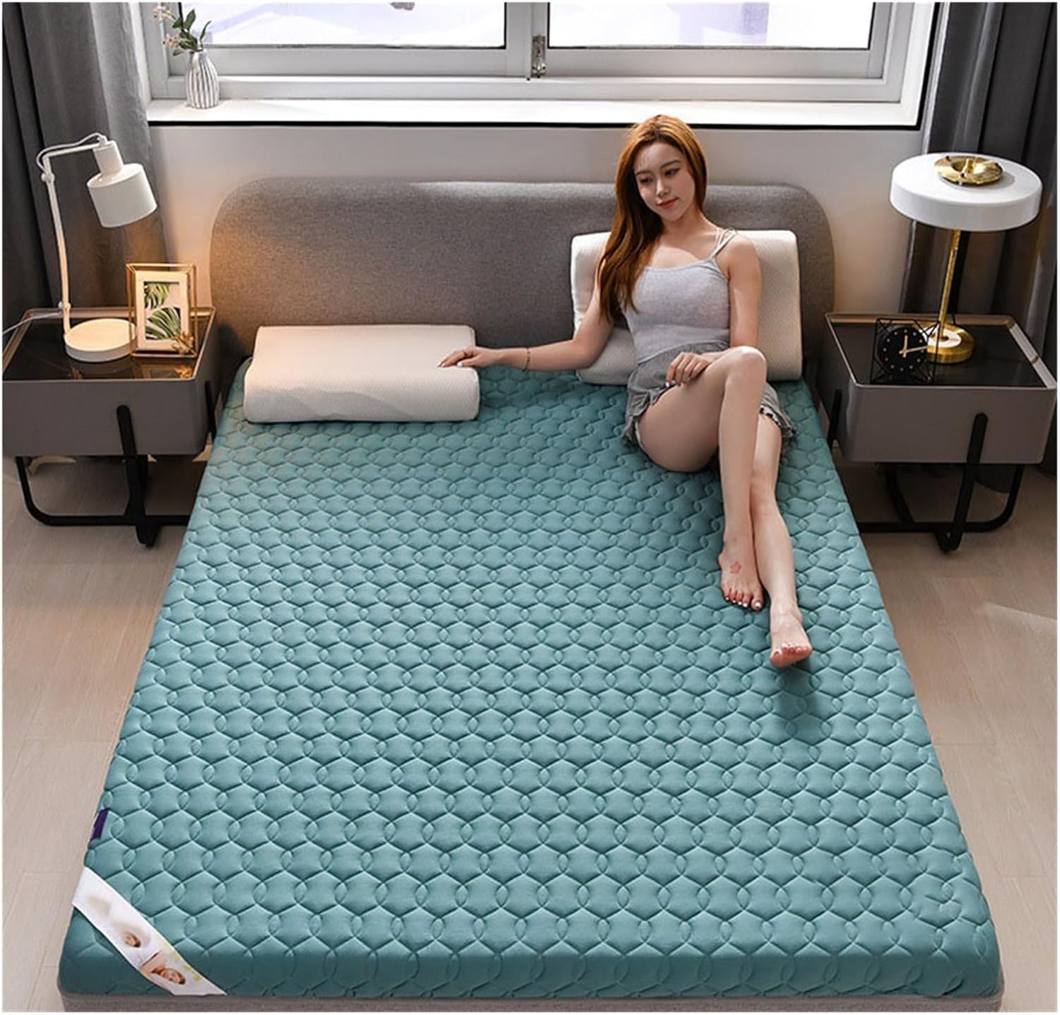 Full Size Mattress, Breathable and Comfortable Home Thickened Mattress, Tatami Sponge Mattress, Single and Double Mattress in Student Dormitory (Color : Green, Size : 35.4 * 75in*2.36in)
