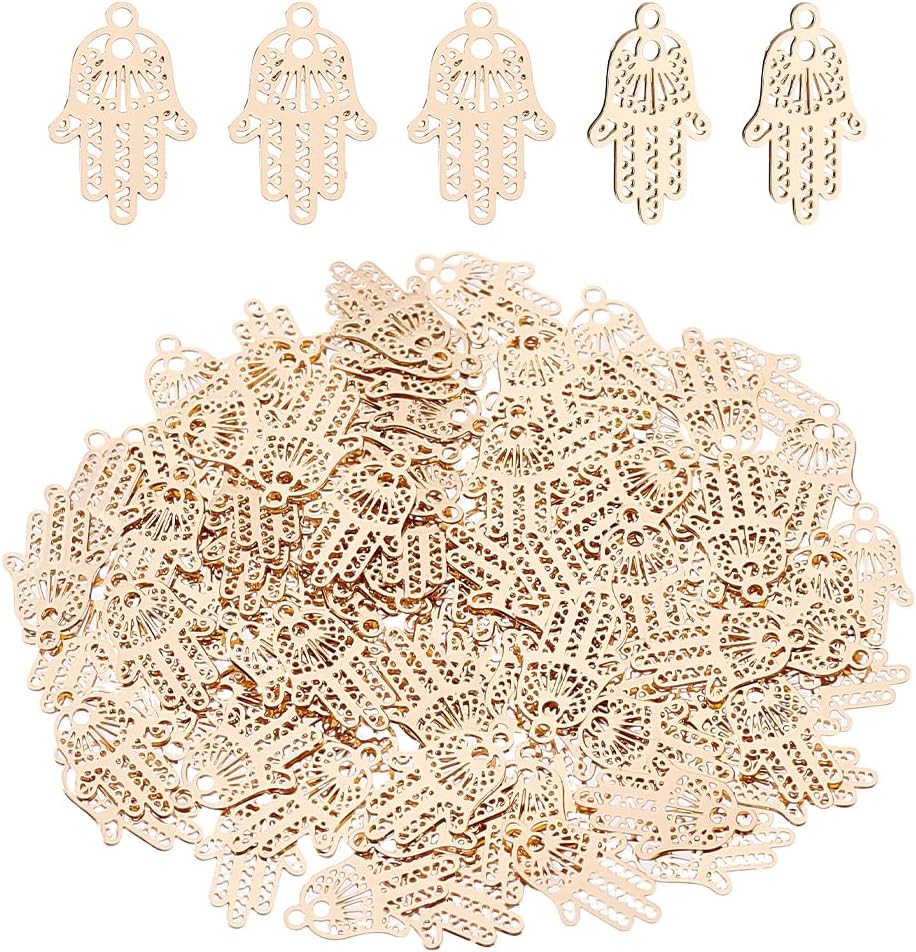 100PCS Hamsa Hand Charms Proofque Filigree Hands Charm Vintage Buddha Pendant Charm Jewish Hamesh Pendant Connector for DIY Necklace Bracelet Jewelry Making Findingst Hand Made Tag Charms