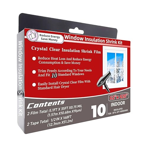10-Window Shrink Film Window Insulation kit（62-Inch x 420-Inch） | Insulating