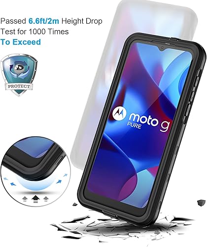 Miniatura 5 de Lanhiem Funda para Moto G Pure, IP68 impermeable a prueba de polvo con protector de pantalla integrado, funda resistente de cuerpo completo a prueba