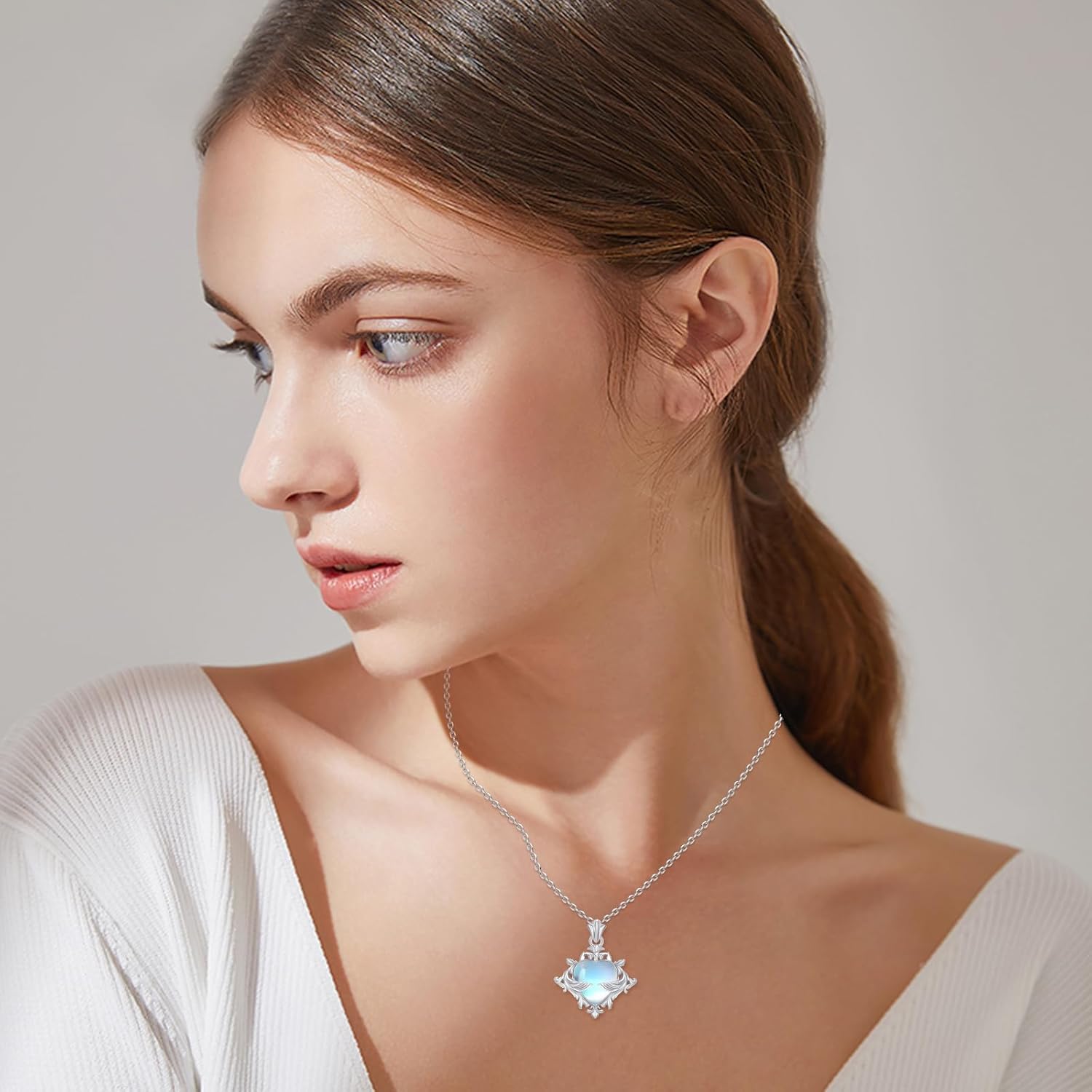 Women Necklace 925 Sterling Silver Moonstone/Turquoise/Crystal/Pear/Opal/Moon/Pineapple Necklace for Women - Image 3