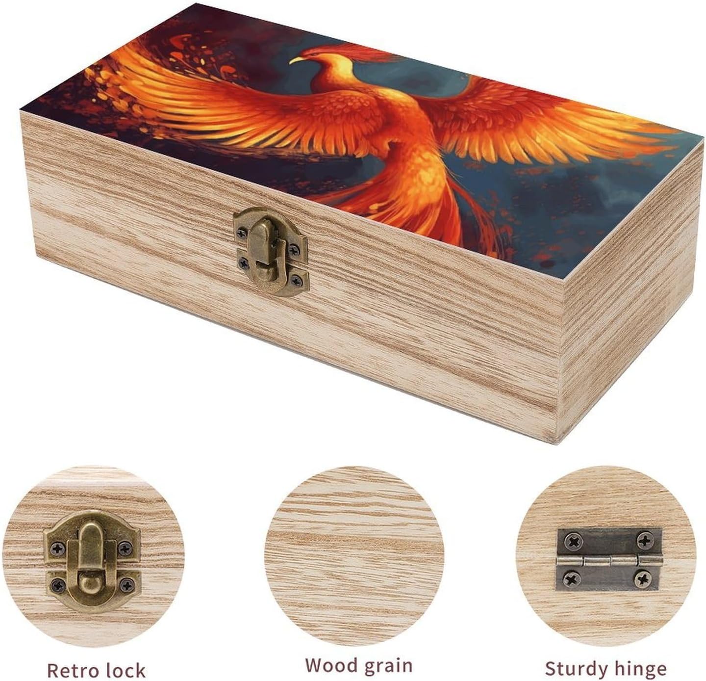 Orange Red Phoenix Wooden Decorative Storage Box Jewelry Box image 3
