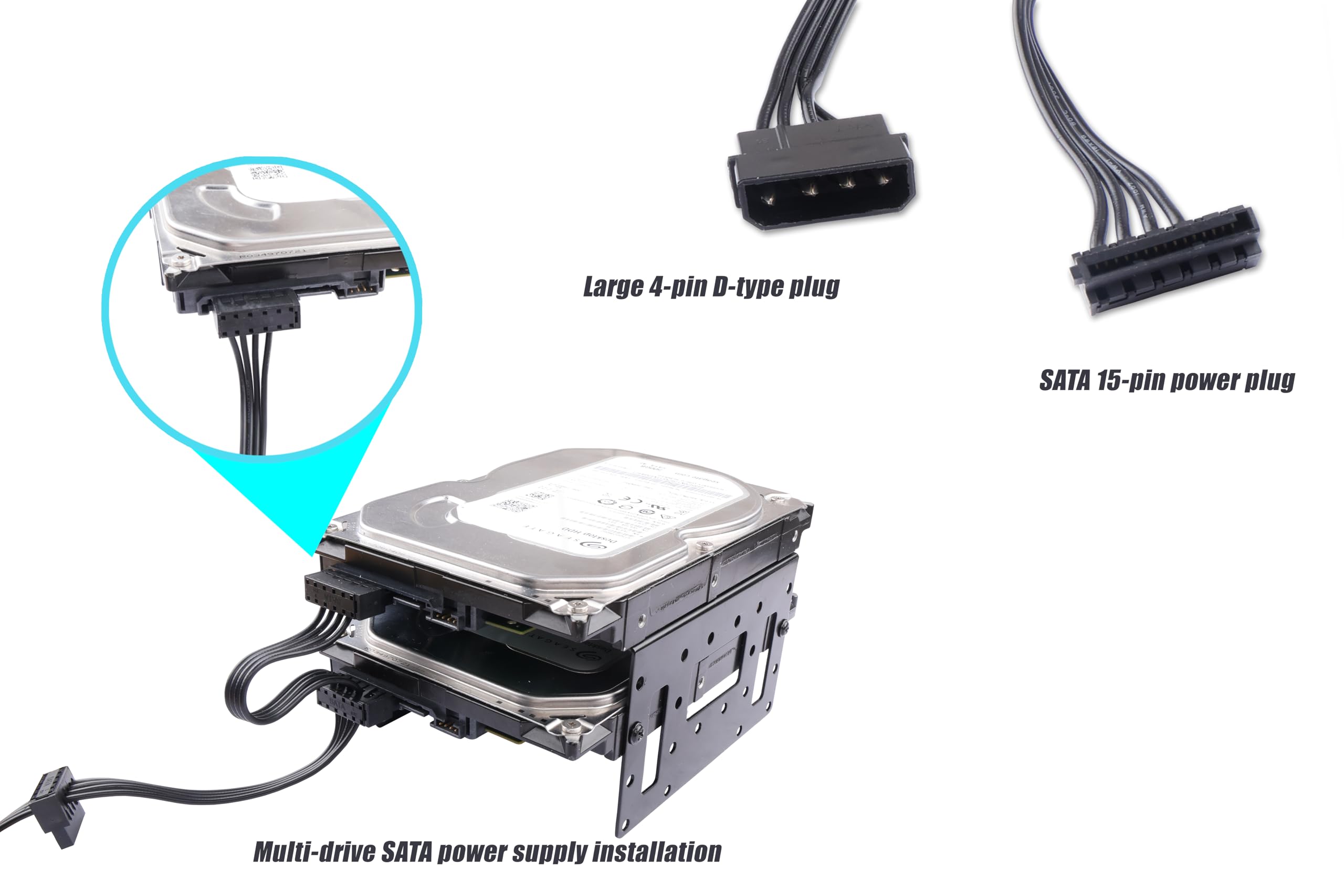 IDE Molex 4 pines macho a 4 x SATA 15 PIN hembra cable de alimentación de expansión 20.8 pulgadas 18AWG cobre estañado - para PC/NAS / servidor de discos duros mecánicos / SSD 3