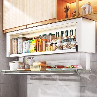 Aluminum Under-shelf Organizer, Drop Down Spice Rack with Sensor Light,USB Charging, for Pantry/Cabinet/Cupboard, for Under The Hanging Cabinet & Wall, Total Hold Up to 79l,D9.3xh15.7-W-31.5