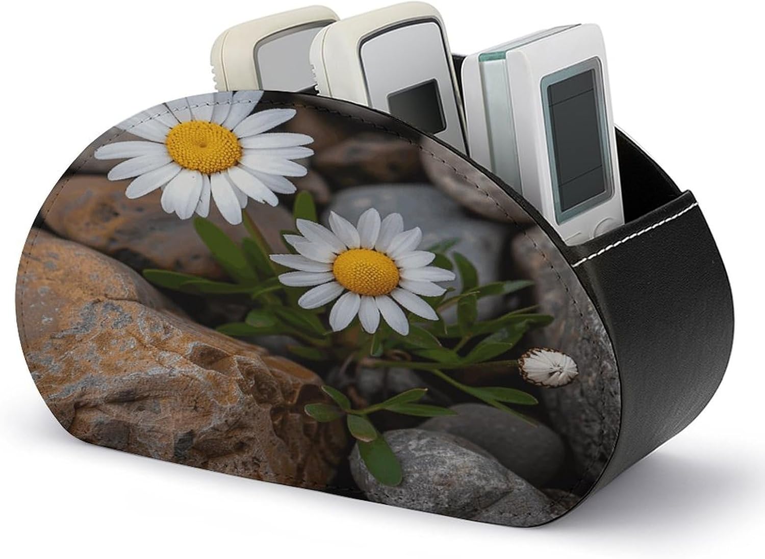 Daisies Remote Control Holder with 5 Compartments for Table