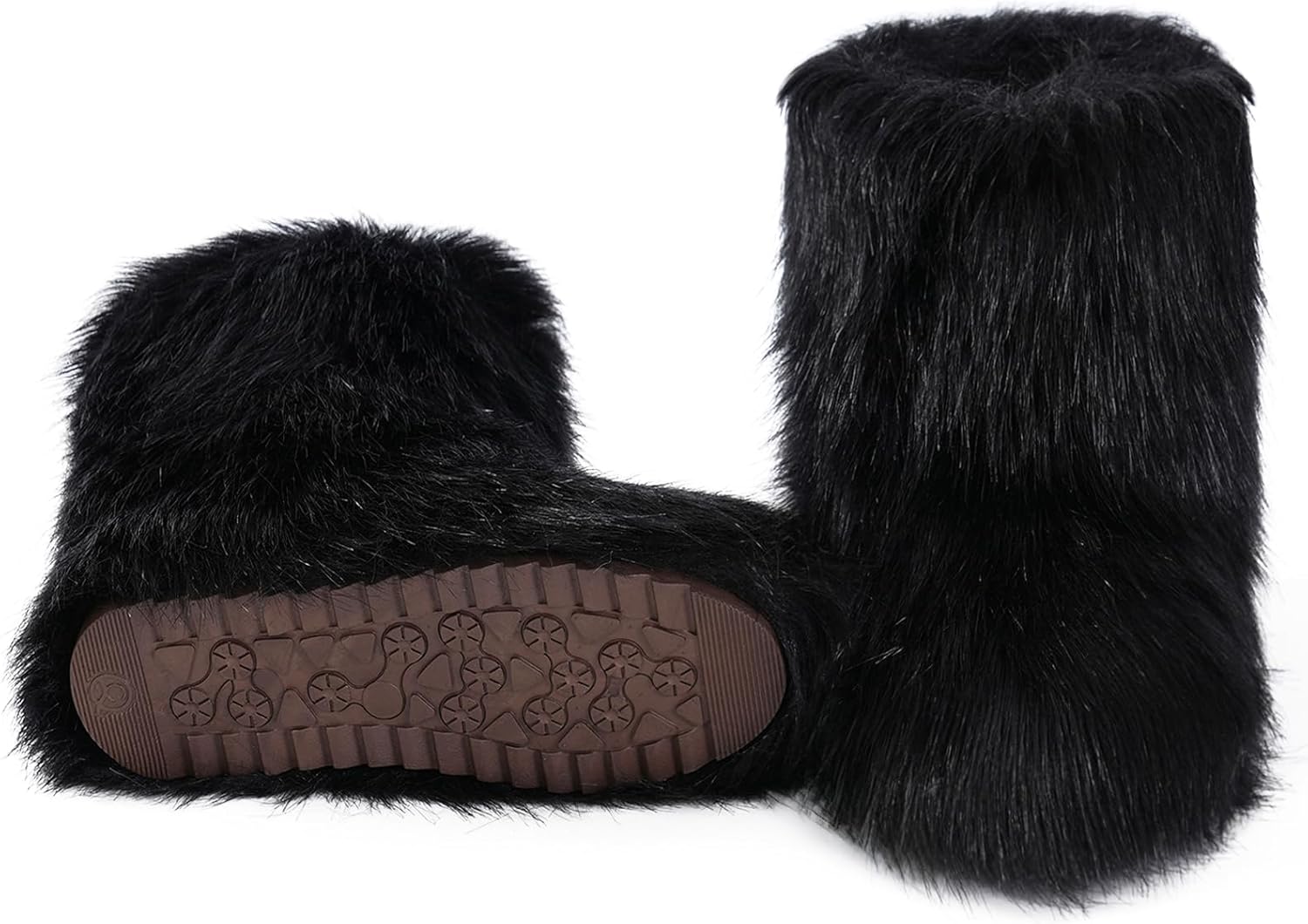 ipx Furry Faux Fur Boots for Women Fuzzy Fluffy Mid Calf Round Toe Snow Boots Women's Fashion Comfy Winter Boots Plush Warm Short Flat Heel Mid-Calf Shoes - Image 4