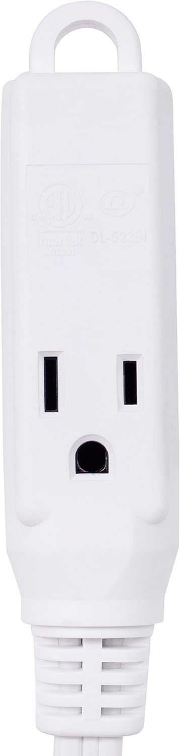 Internet's Best 8 FT Vertical Triple Tap Extension Cord - 16 AWG (Gauge – 16/3) - Heavy Duty Indoor Power Outlet - NEMA 5-15 R & 5-15P – SPT - 3 Outlets - White