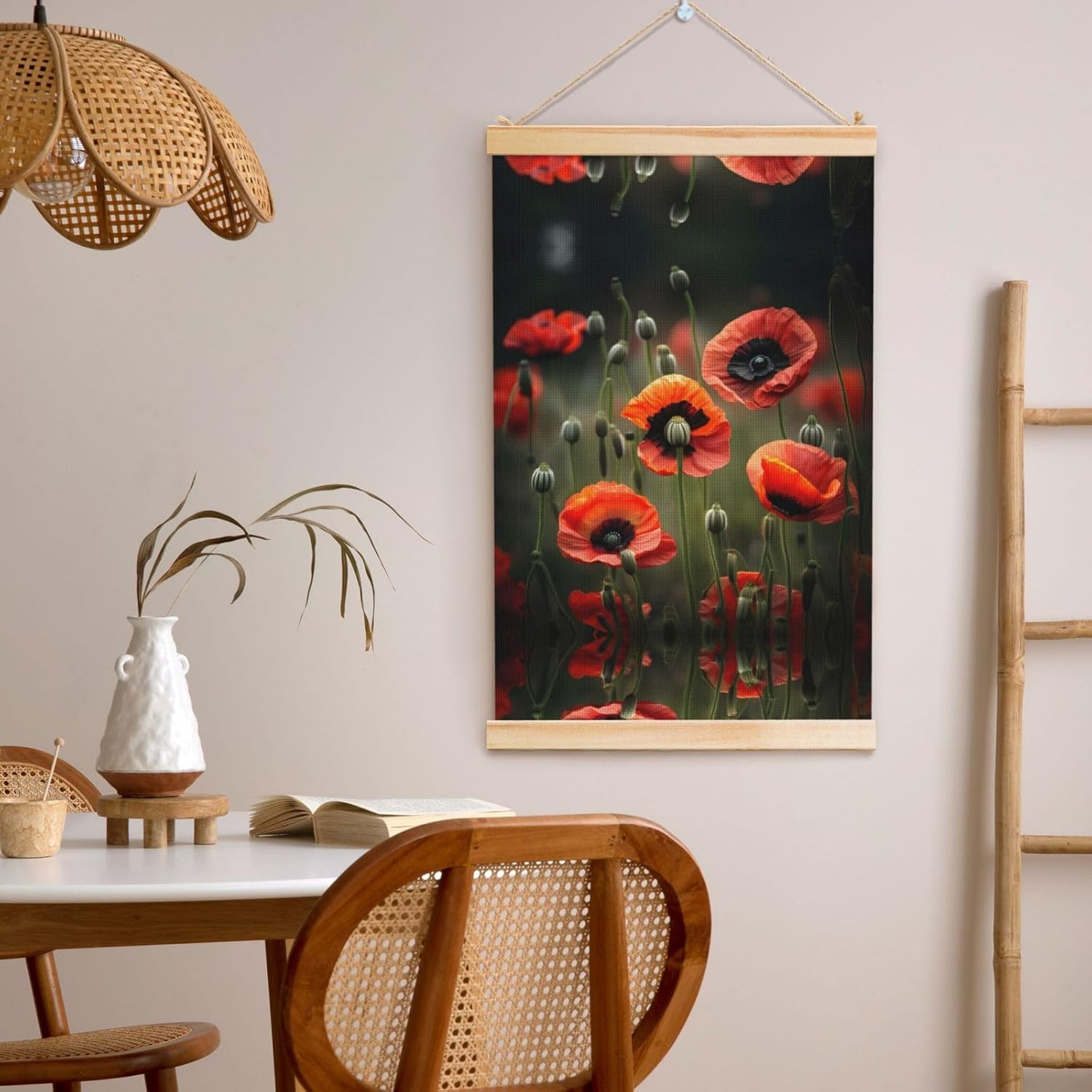 Poppy Flowers Print Poster Hanger,Hanging Poster, Poster Frame,Wood Poster Hanger, For Wall Hanging