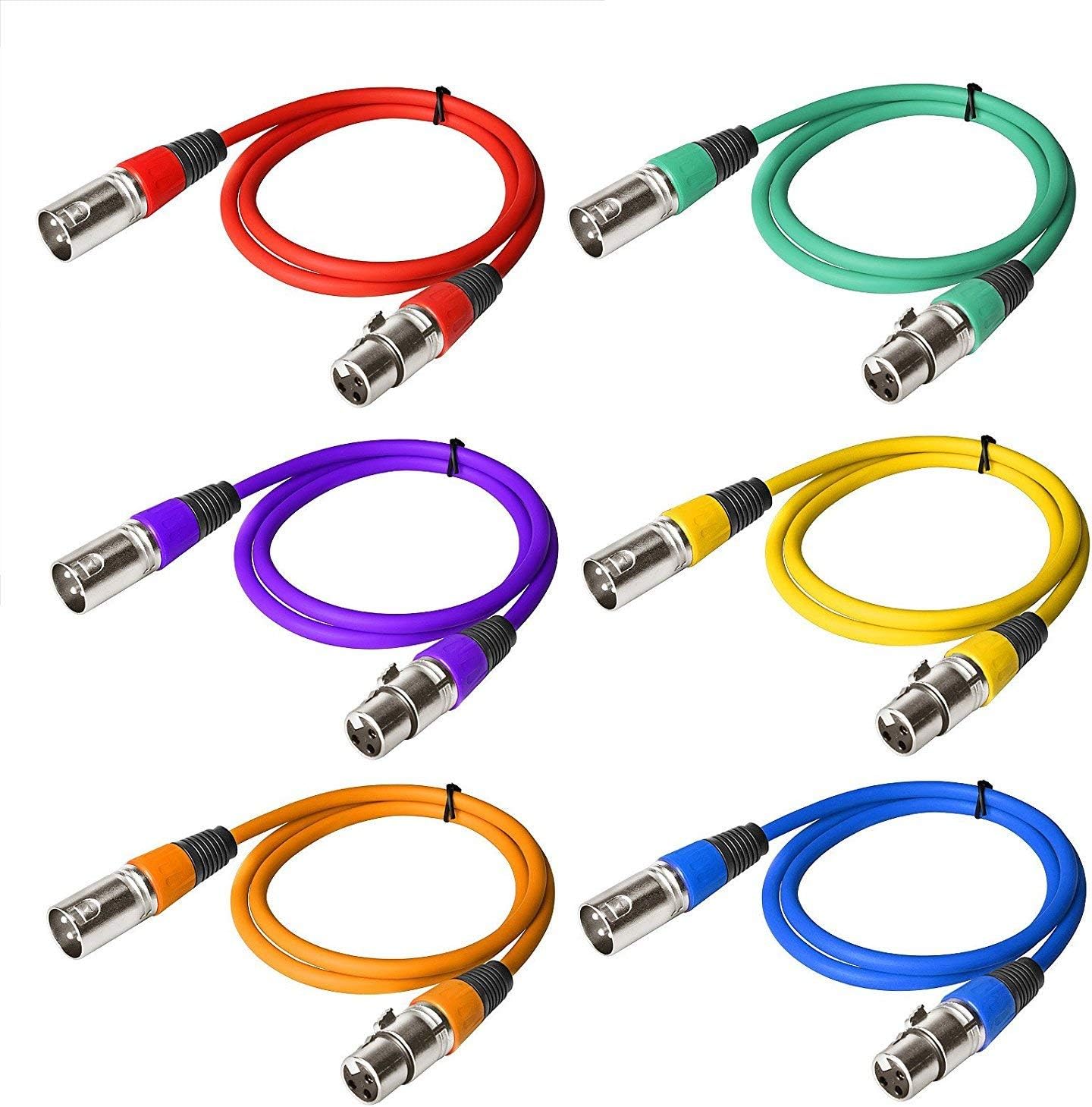 Signal XLR Connection DMX512 Stage Light Cable Wire Male to Female for Moving Head Light (3.2ft/1.3 m, Colour May Vary) - Pack of 6