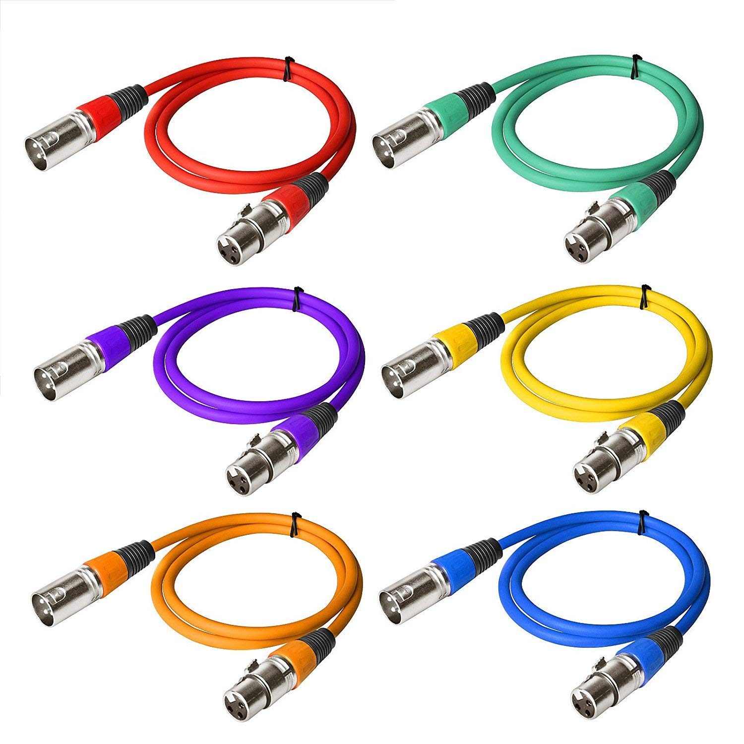 Signal XLR Connection DMX512 Stage Light Cable Wire Male to Female for Moving Head Light (3.2ft/1.3 m, Colour May Vary) - Pack of 6