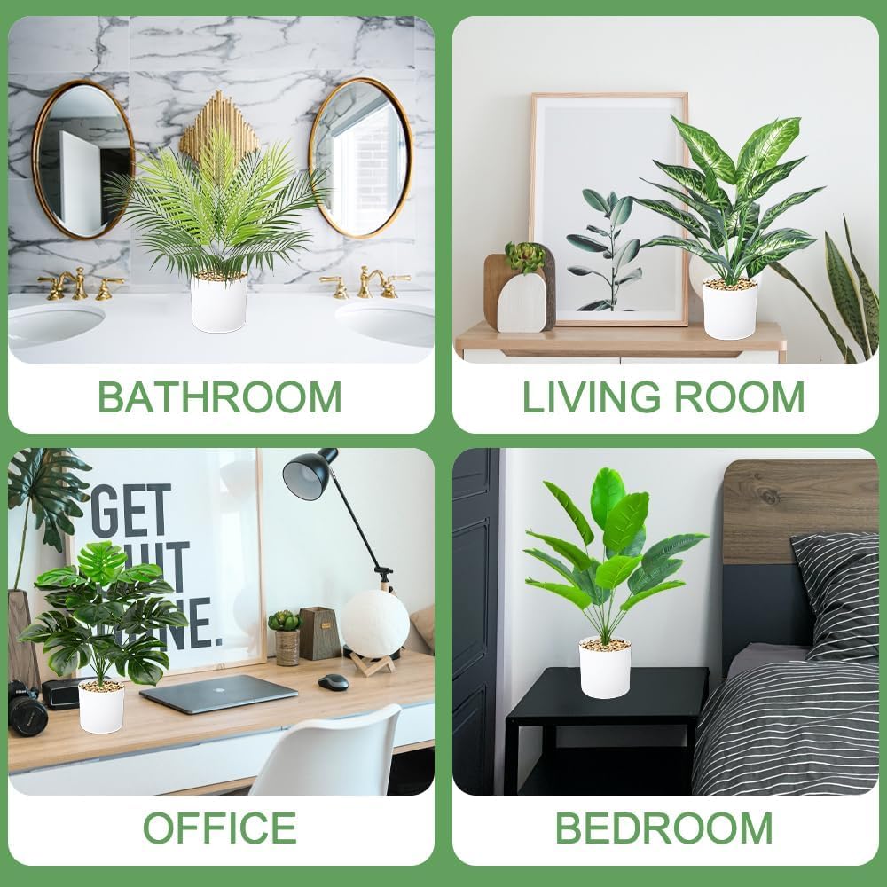 Lighterday 4 Pcs Artificial Plants Indoor,40cm Fake Plants Indoor Decorative ArtificialPlants In Pots,House Plant Faux Plant Plastic Plants for Office Desk Bedroom Bathroom Decor - Image 3