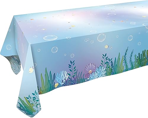 Mantel de tela de 9 x 5 pies para debajo del mar, decoración de fiesta de cumpleaños bajo el mar, playa, piscina, boda, recepción, manteles,