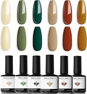 modelones Gel Nail Polish Set - 6 Colors fall Nude Emerald Green Red Gel Polish Kit Earth Tone Light Yellow Gel Polish Set, Soak Off LED French Nail Art Manicure Starter Salon DIY Nail Gift for Women
