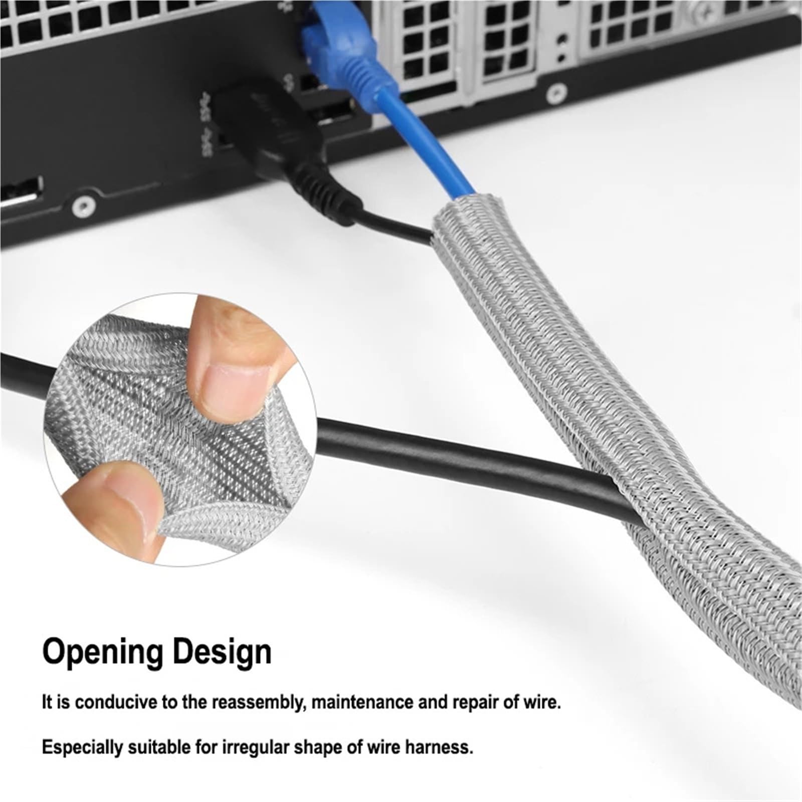 Organizador de Cables Funda de Cable Trenzada Pet Gris 3/5/8/10/13/16/19/25mm Autocerrada con Aislamiento Organizador Cables Cubierta de Gestión de Cables(13.0mm,30 Meters)