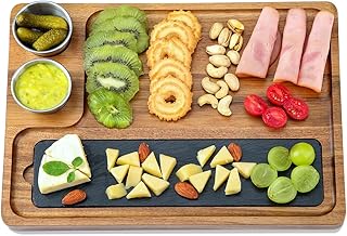 Wooden Slate Serving Board Charcuterie Boards with 2 Bowls, 100% Solid A...
