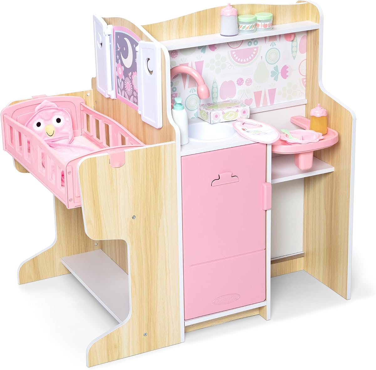 Melissa & Doug Baby Care Center and Accessory Sets | 28 Pieces, Wooden Care Center, High Chair, Bathtub, 27 Doll Care Accessories, Pretend Play, Preschool Toys for Kids, Ages 3+
