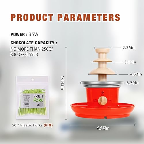 Miniatura 6 de Máquina de fuente de chocolate de 3 niveles para fiestas, juego de fuente eléctrica de fondue de chocolate con 50 tenedores y bandeja de servir,