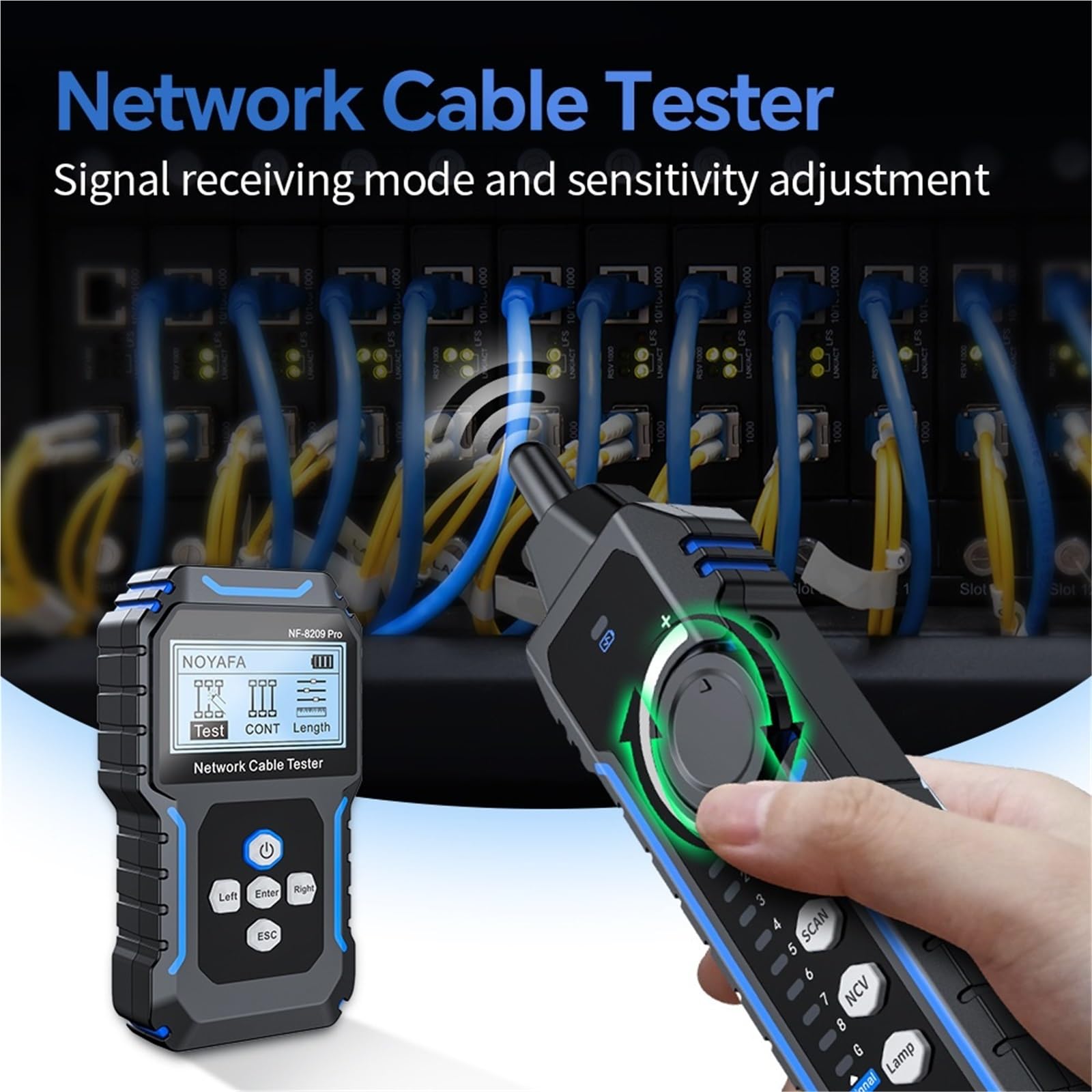 Tester per cavi di rete, Tester for cavi di rete professionale NF-8209 con POE NCV, localizzatore multifunzione