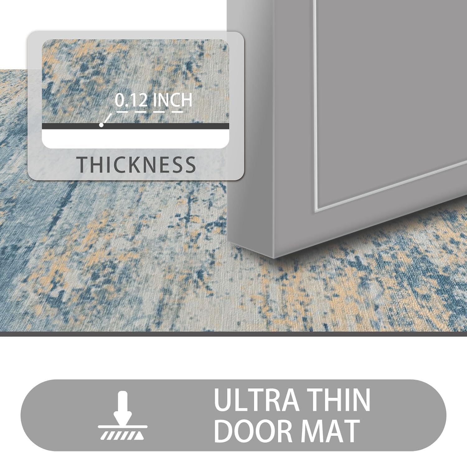 Ultra Thin Door Mat Indoor Entrance, 1/10 in Thin Door Mats for Inside Entry, Non-Slip Rubber Backing Washable Doormat, Fade Resistant, Absorbent, Low Profile Dirt Trapper, 30"X17",Distressed Sapphire Ember 1'5" x 2'6" (Rectangular)